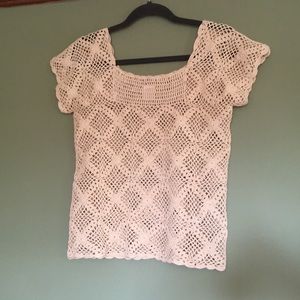 Vintage Knit crotchet square neck blouse cream blouse women’s size Large